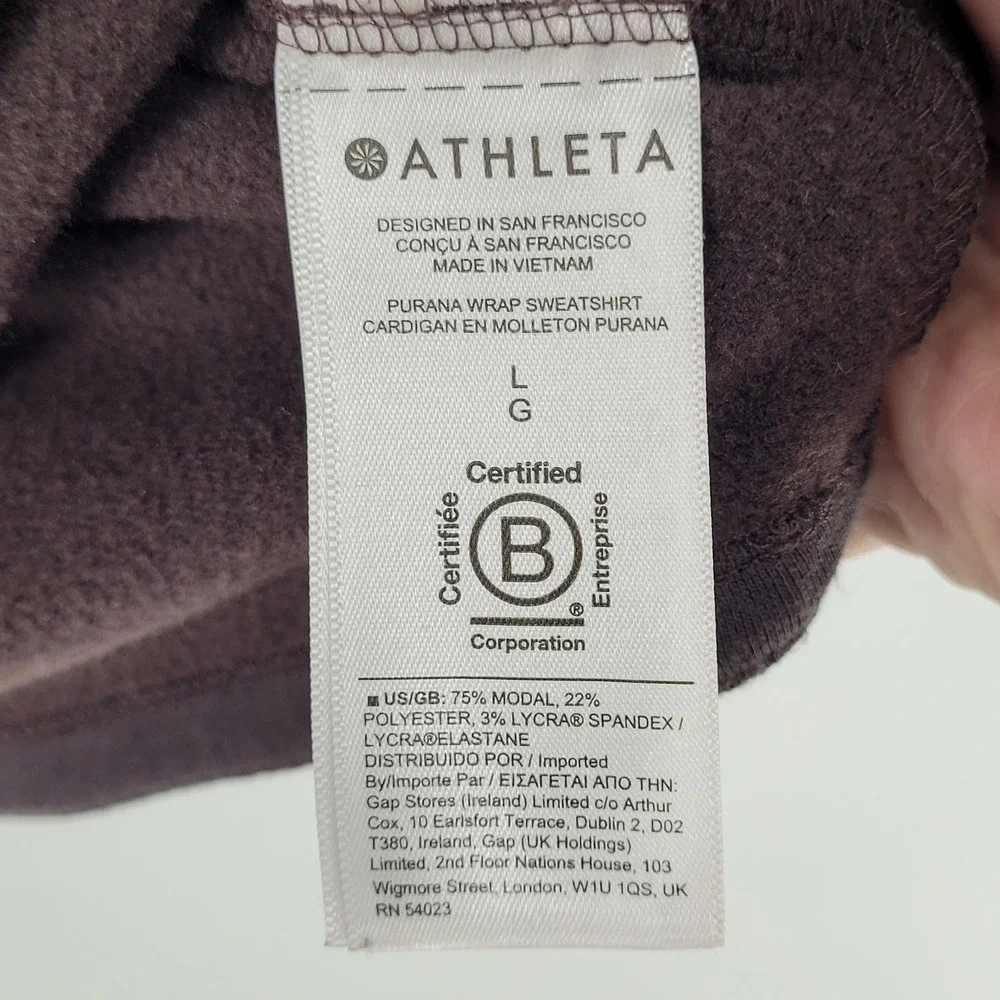 Athleta Purana Wrap Sweatshirt Womens Large Purple Cowl Neck Hooded Pullover - Picture 4 of 6